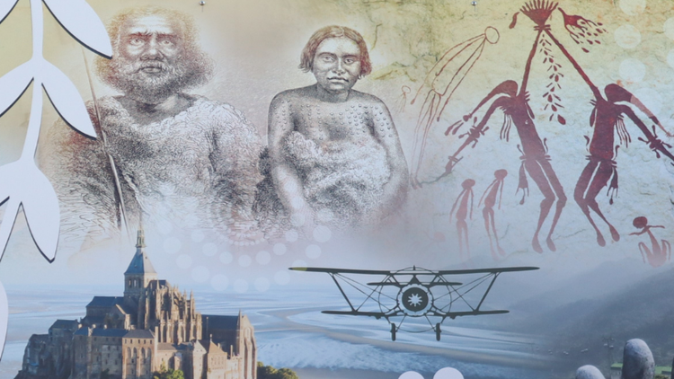 Image of ancient artifacts, aboriginal people, primitive rock art images.