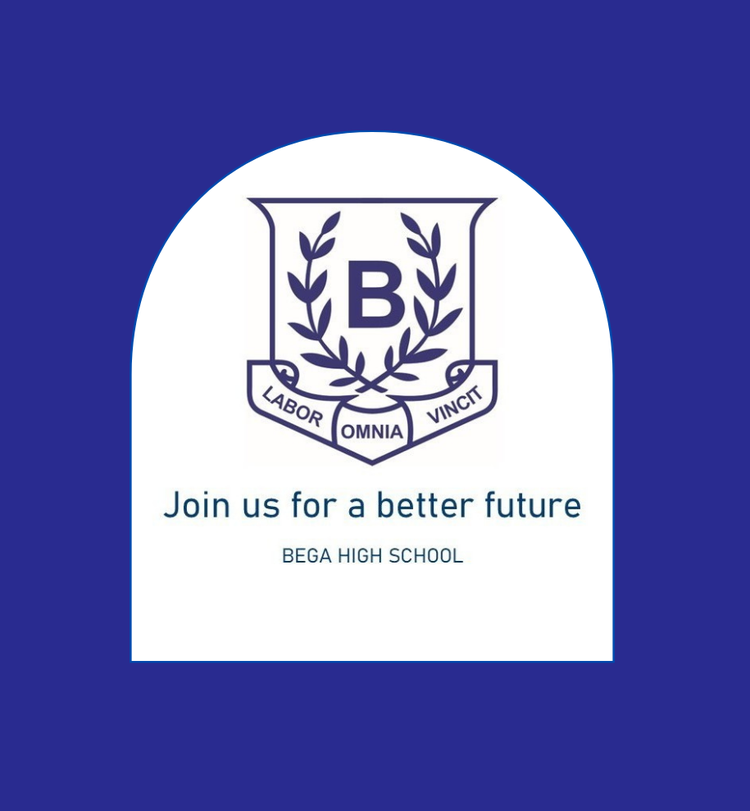 Bega High School shield logo with the lettering Join us for a better future.