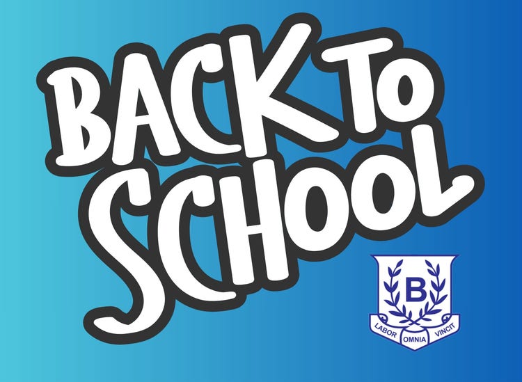 Bold lettering BACK TO SCHOOL is situated above the Bega High School logo.